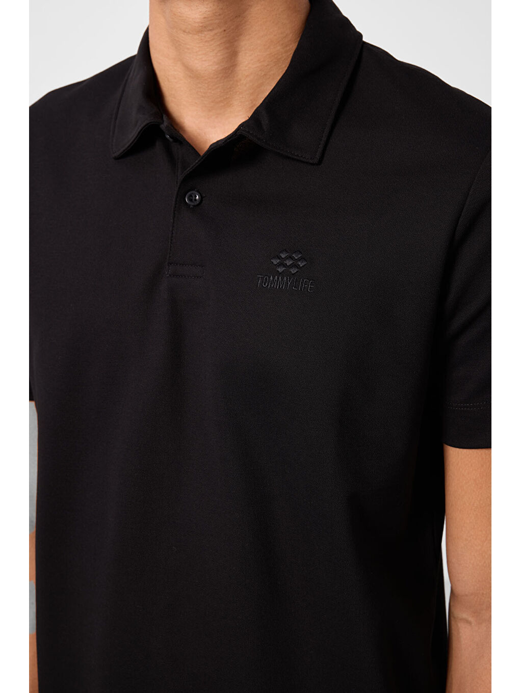 Siyah Basic Logolu Standart Kalıp Triko Polo Yaka Erkek Tişört - 87748-2