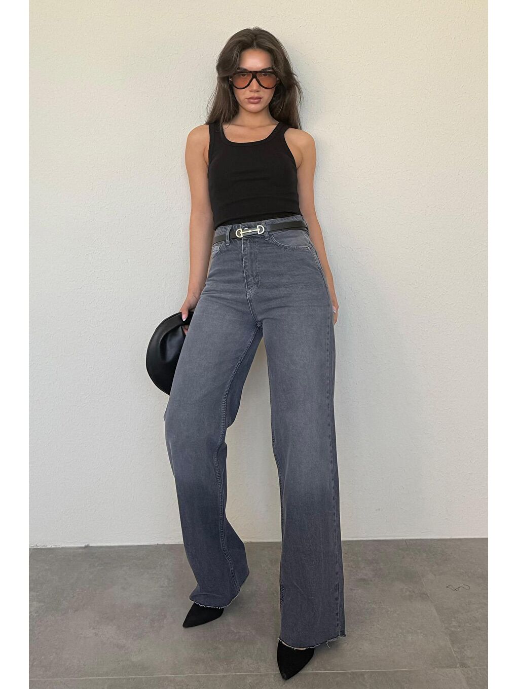 Gri Füme Palazzo Yüksel Bel Kadın Jean Mg1494