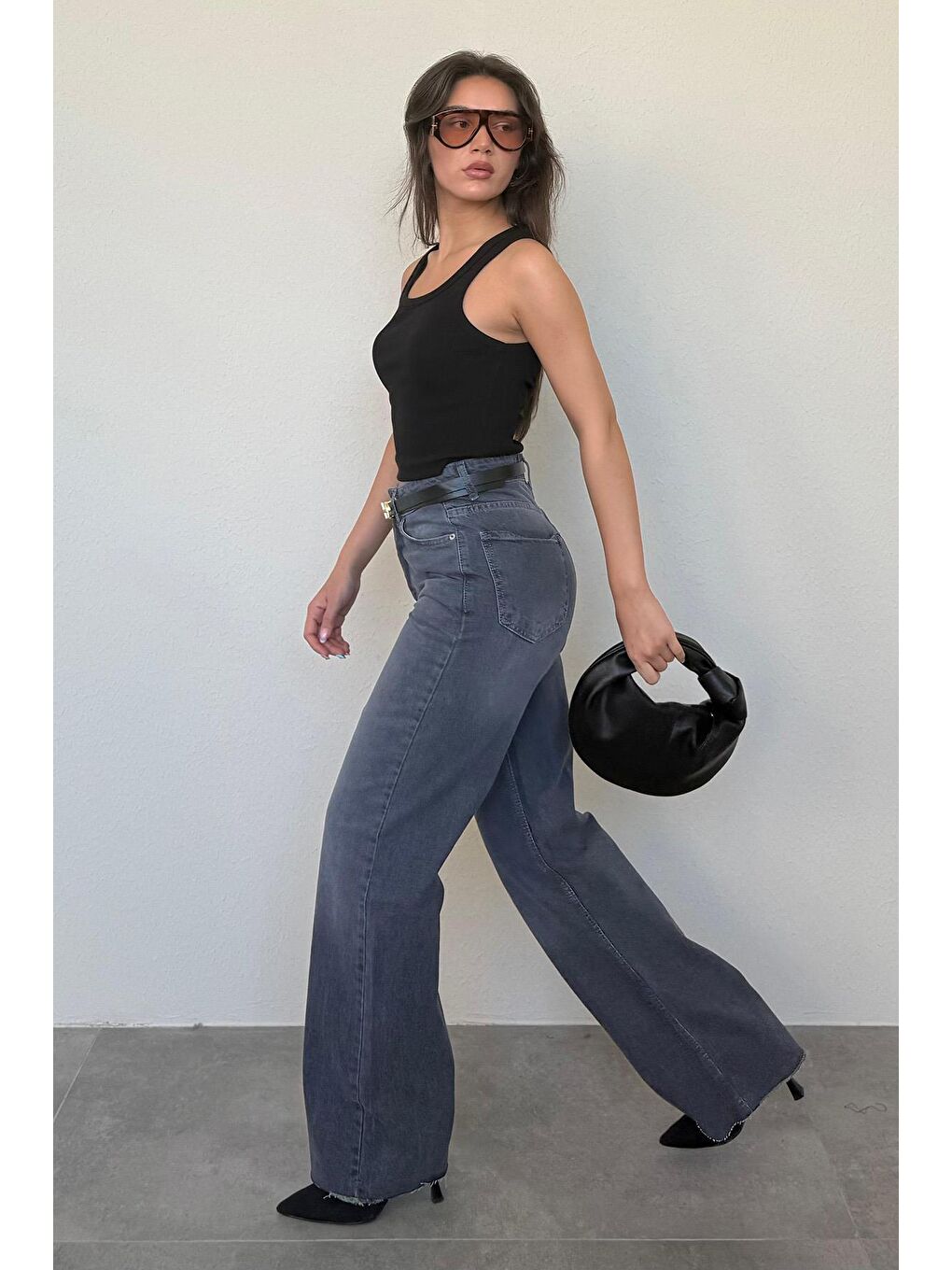 Gri Füme Palazzo Yüksel Bel Kadın Jean Mg1494-1