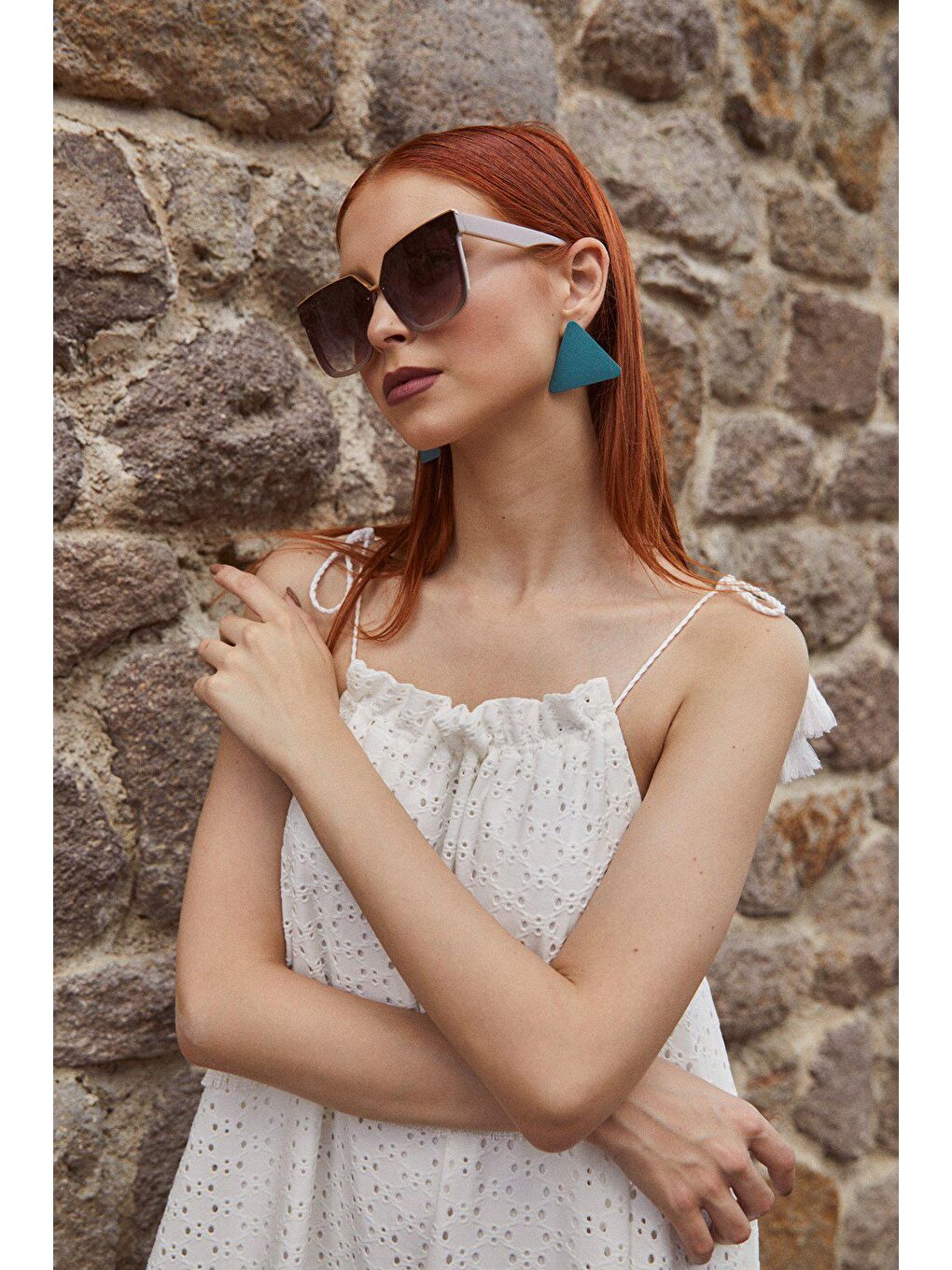 Bej Kare Kemik Güneş Gözlüğü