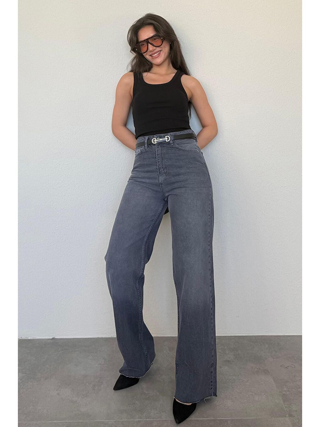 Gri Füme Palazzo Yüksel Bel Kadın Jean Mg1494-3