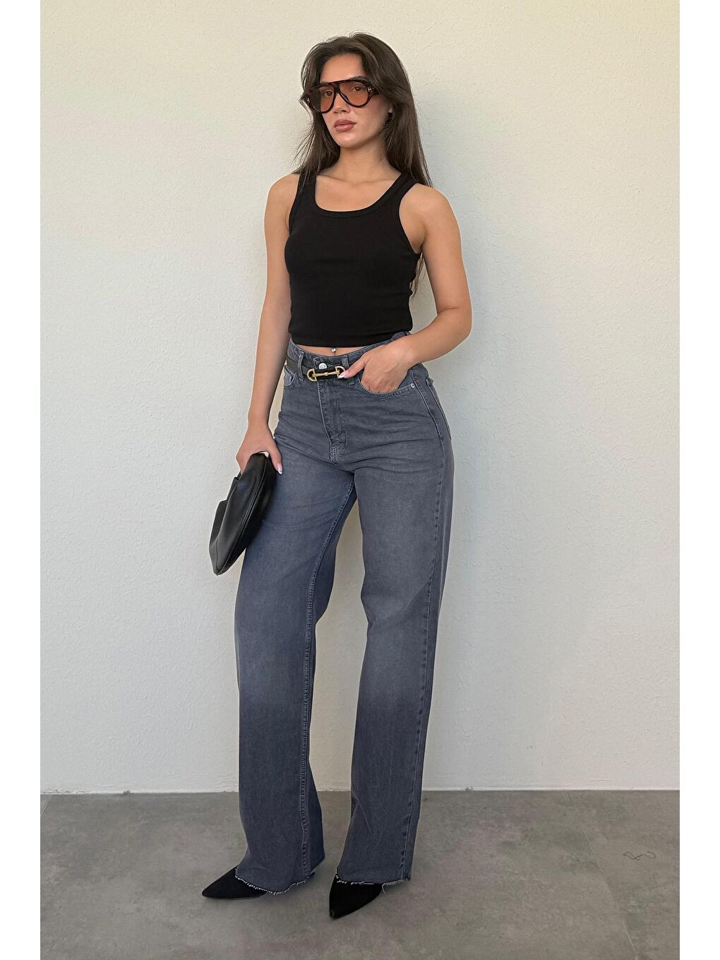 Gri Füme Palazzo Yüksel Bel Kadın Jean Mg1494-5