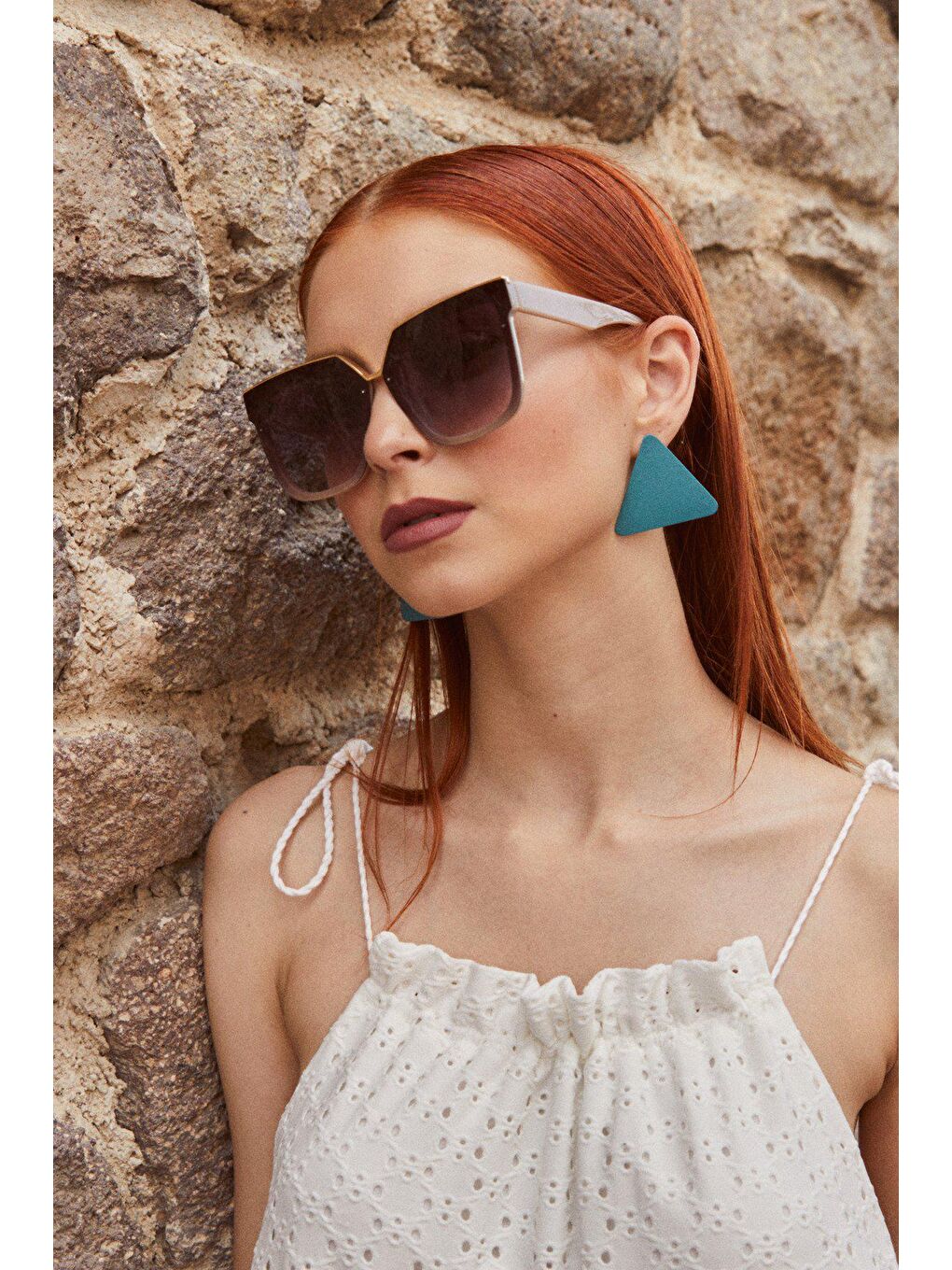 Bej Kare Kemik Güneş Gözlüğü-1