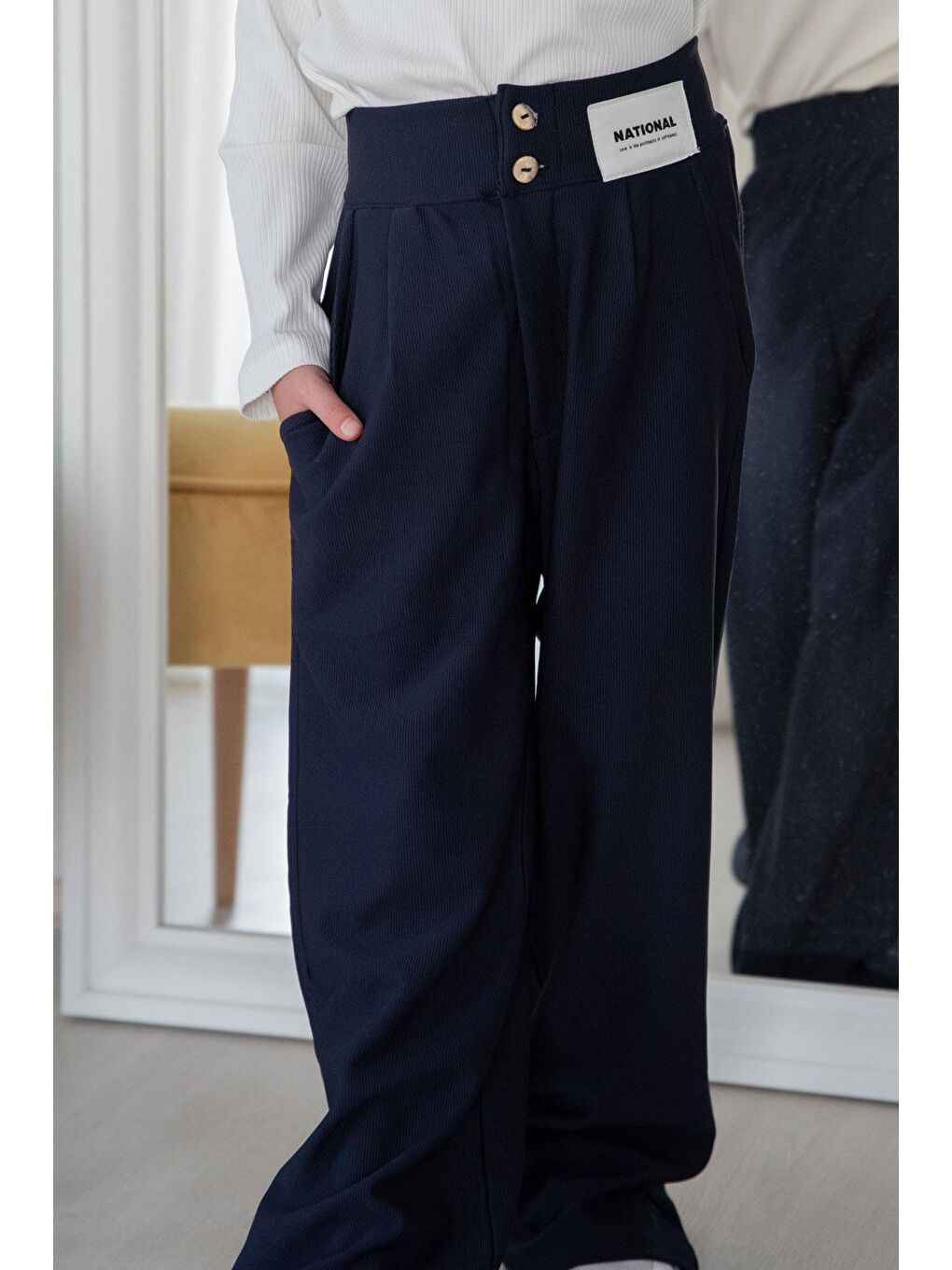 Kız Çocuk Pantolon Düğmeli Fermuarlı Lacivert (6-7 Yaş)-1