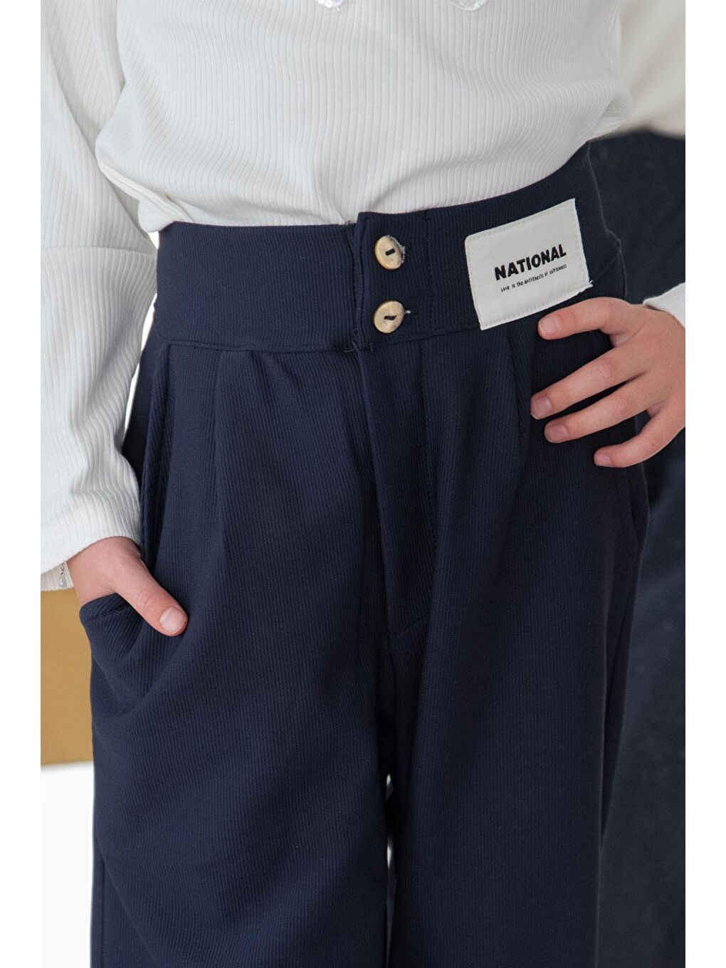 Kız Çocuk Pantolon Düğmeli Fermuarlı Lacivert (6-7 Yaş)-2