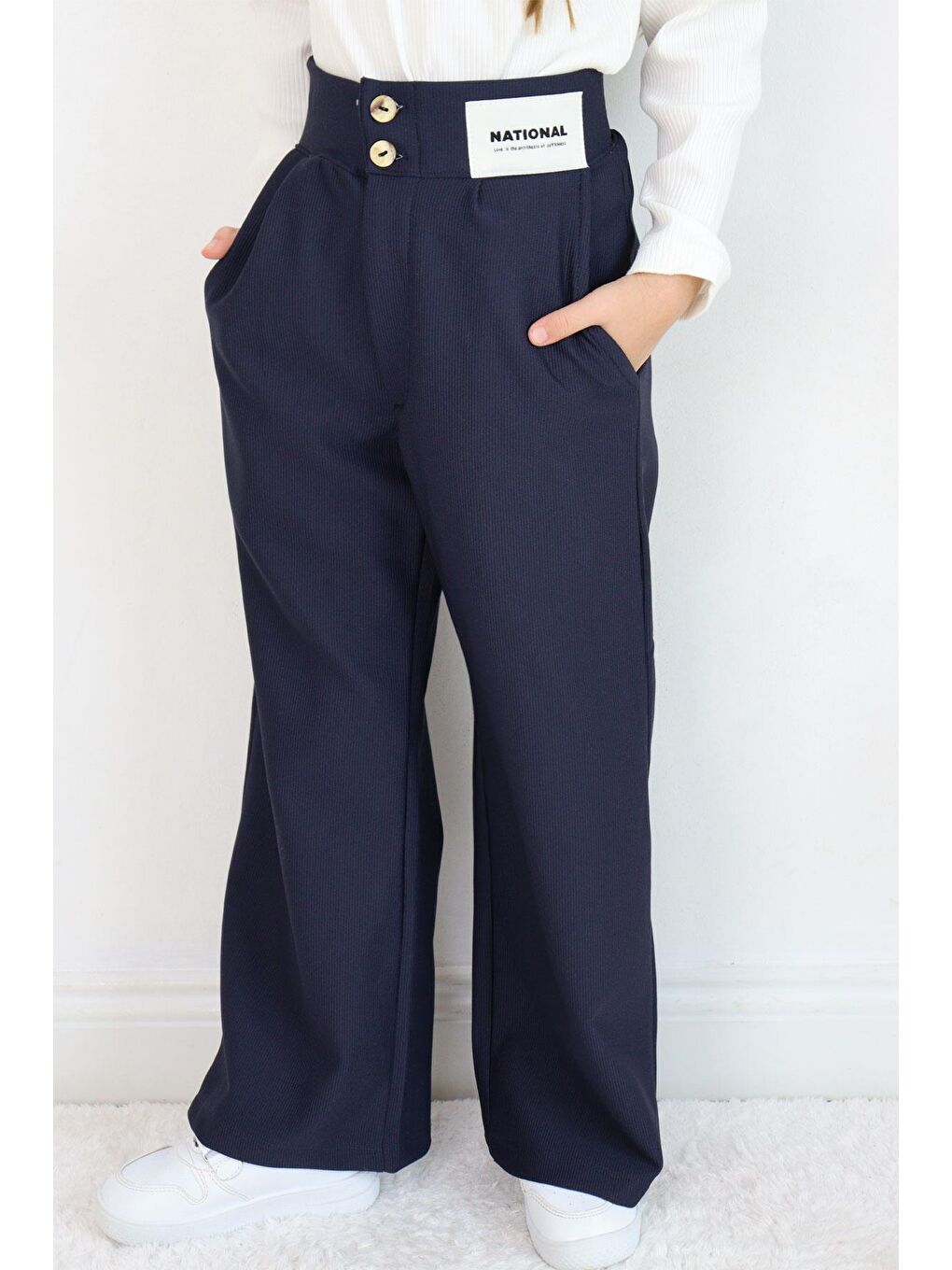 Kız Çocuk Pantolon Düğmeli Fermuarlı Lacivert (6-7 Yaş)-3