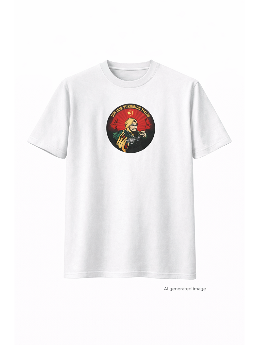 Unisex Bisiklet Yaka Baskılı Oversize T-Shirt - Beyaz