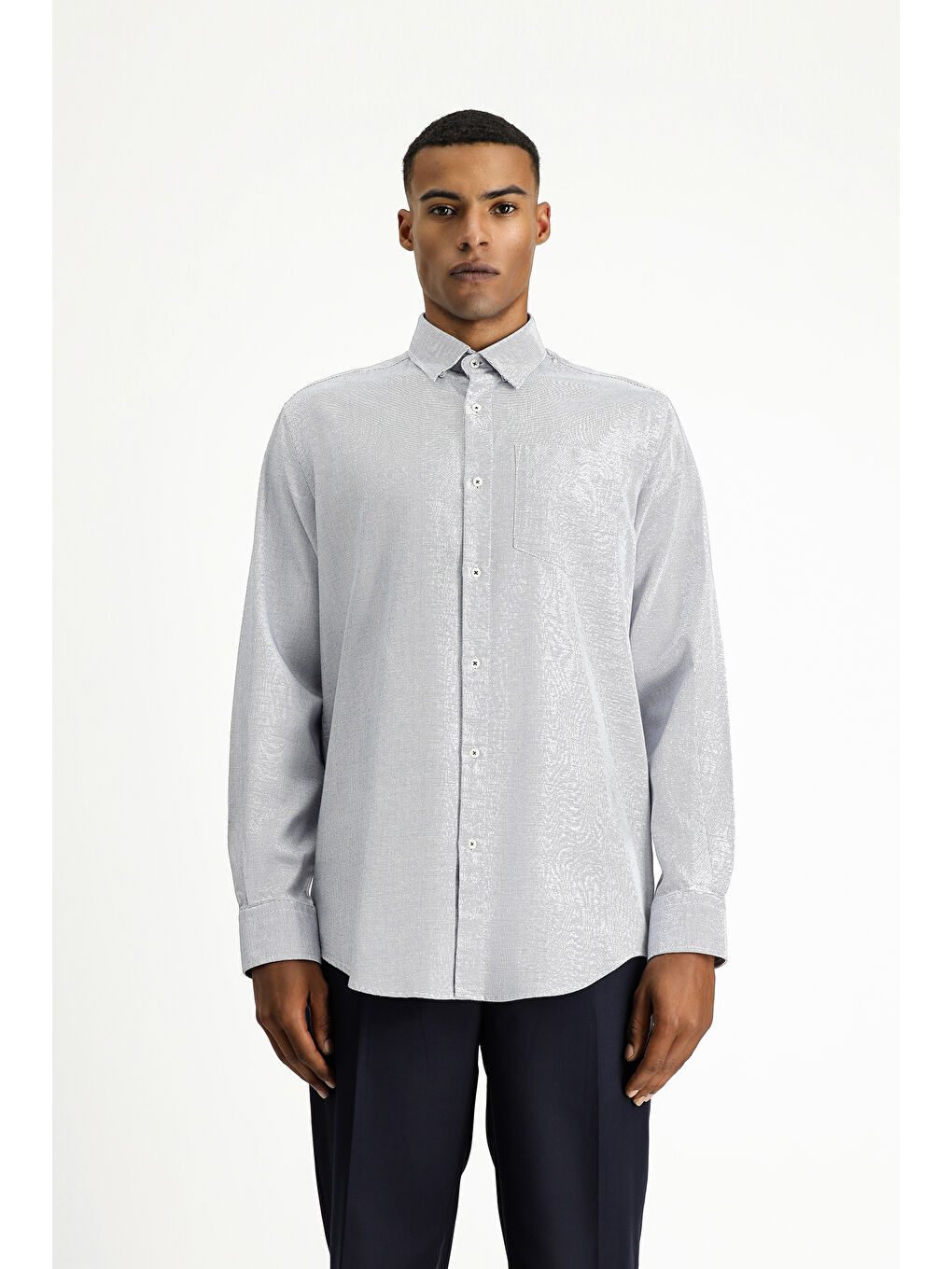 Lacivert Uzun Kol Regular Fit Desenli Pamuk %100 Pamuk Gömlek-3