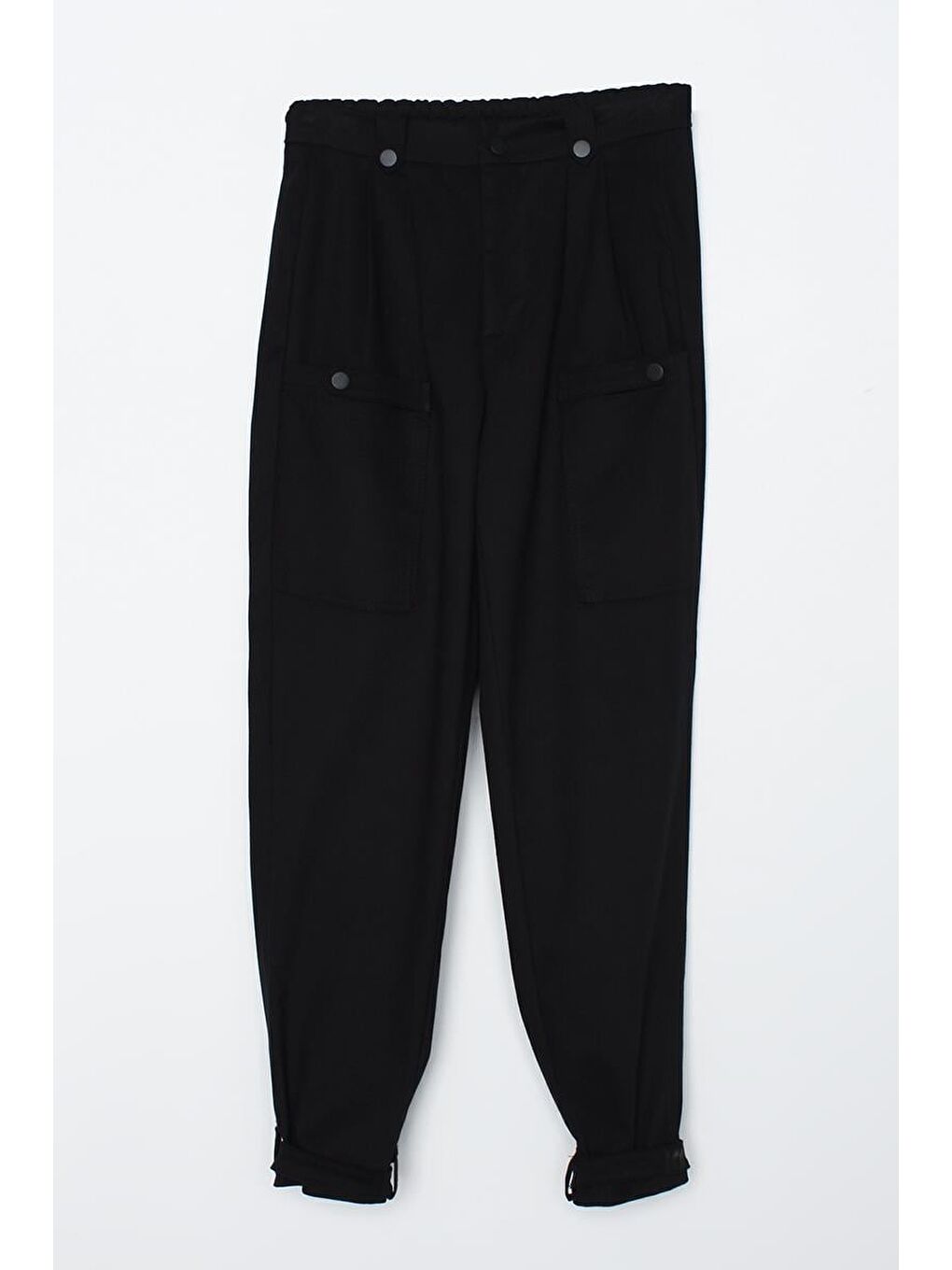 Siyah-Pamuklu Apolet Detaylı Çıtçıtlı Kargo Pantolon