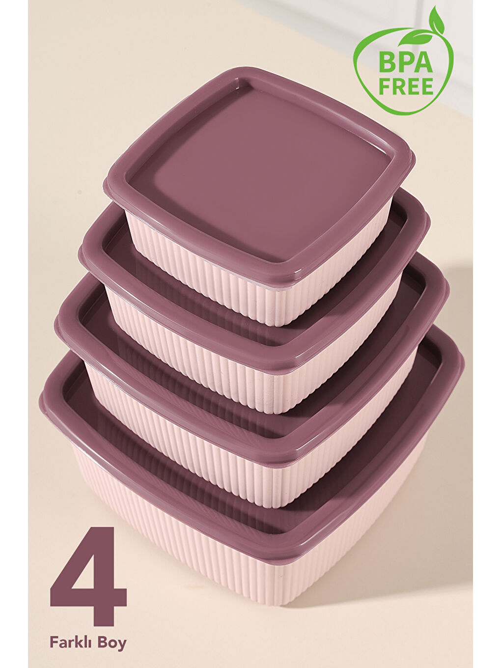 Pembe 24'lü Çizgili Kare Gıda Saklama Kabı Seti-2