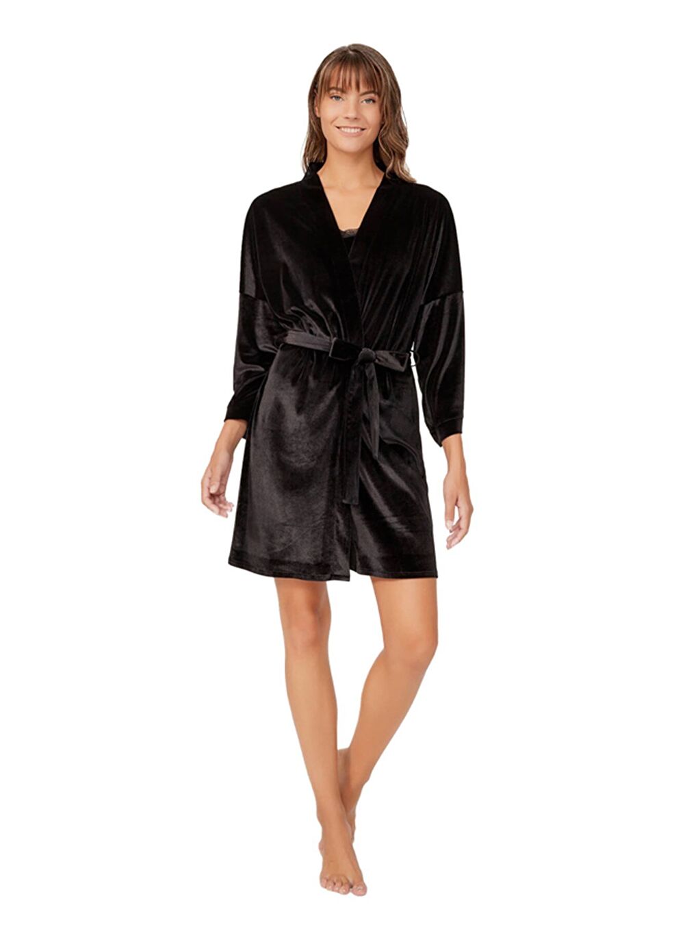 Siyah Kadife Kadın Sabahlık