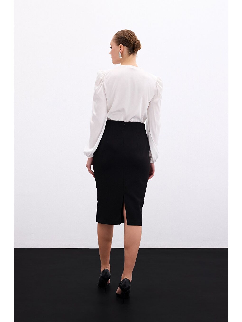 Düz Kalem Etek - Siyah-6