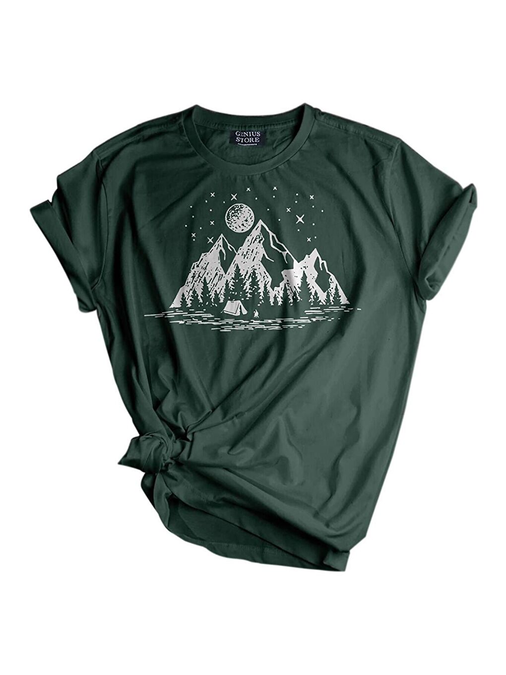 GENIUS STORE Koyu Yeşil Store Unisex Baskılı Tişört Outdoor Sport T-shirt KAMP GREEN