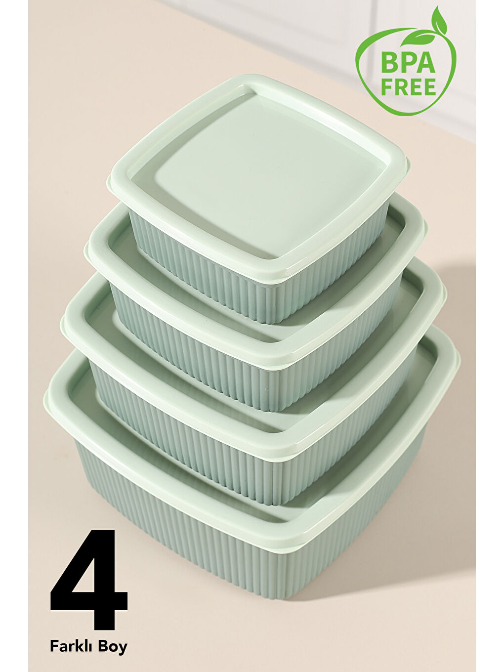Yeşil 16'lı Çizgili Kare Gıda Saklama Kabı Seti-2
