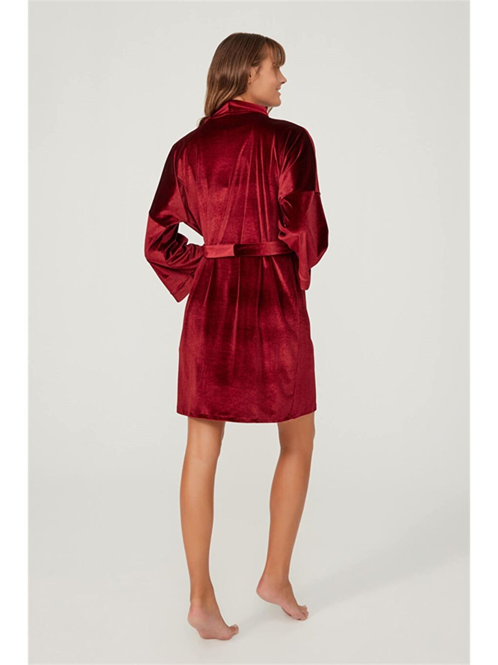 Bordo Vişne Kadife Kadın Sabahlık-4
