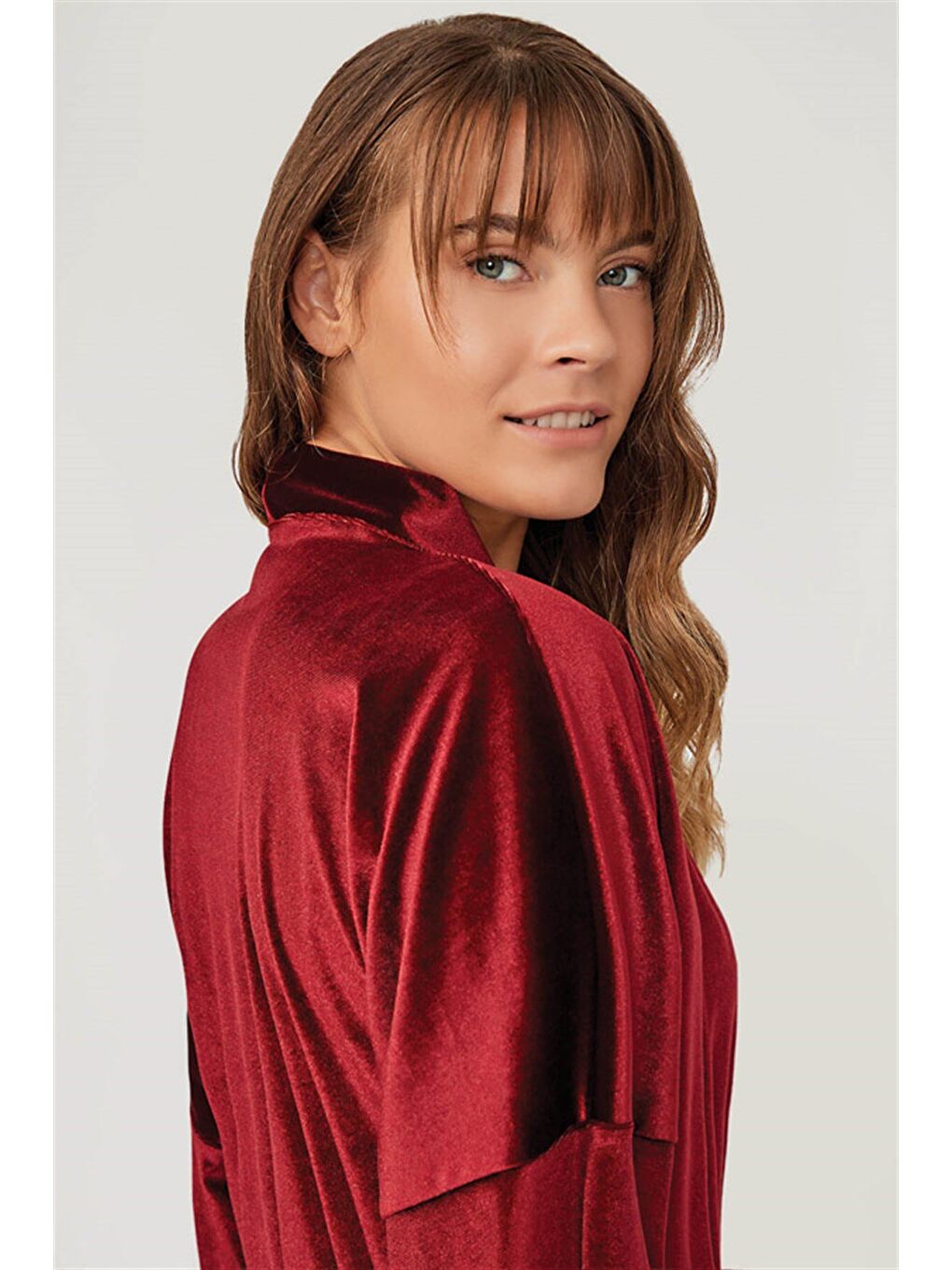 Bordo Vişne Kadife Kadın Sabahlık-6