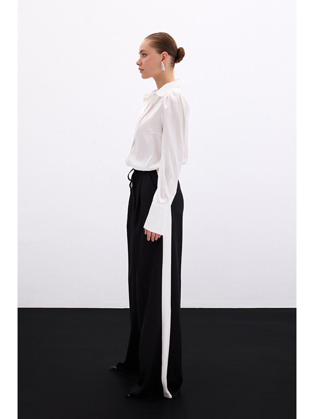 Vatkalı Saten Gömlek - Ekru-1