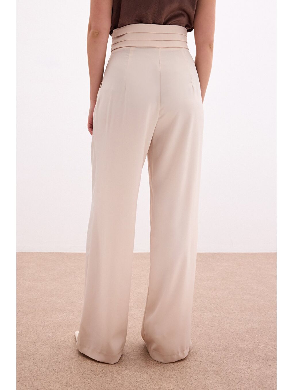 Cepli Salaş Saten Pantolon - Bej-5