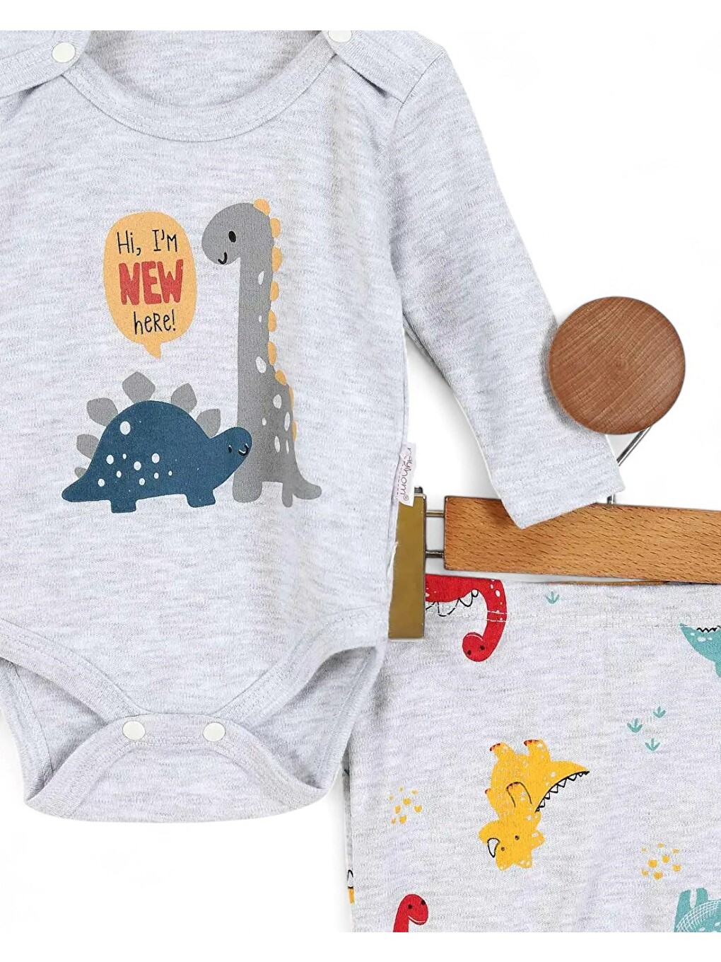 Gri Erkek Bebek Yeni Doğan Safari, Baskılı Uzun Kollu, 0-3-6-9 Ay Çıtçıtlı Bodyli 2'li Alt Üst Takım-3