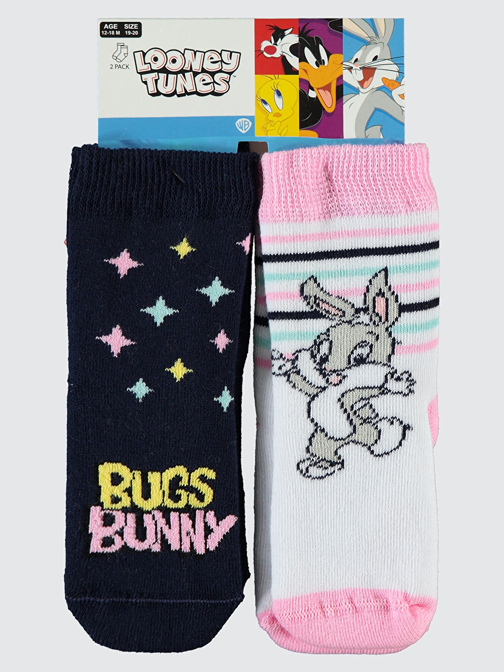 Bugs Bunny Kız Bebek Havlu Çorap 0-24 Ay Beyaz-Pembe-1
