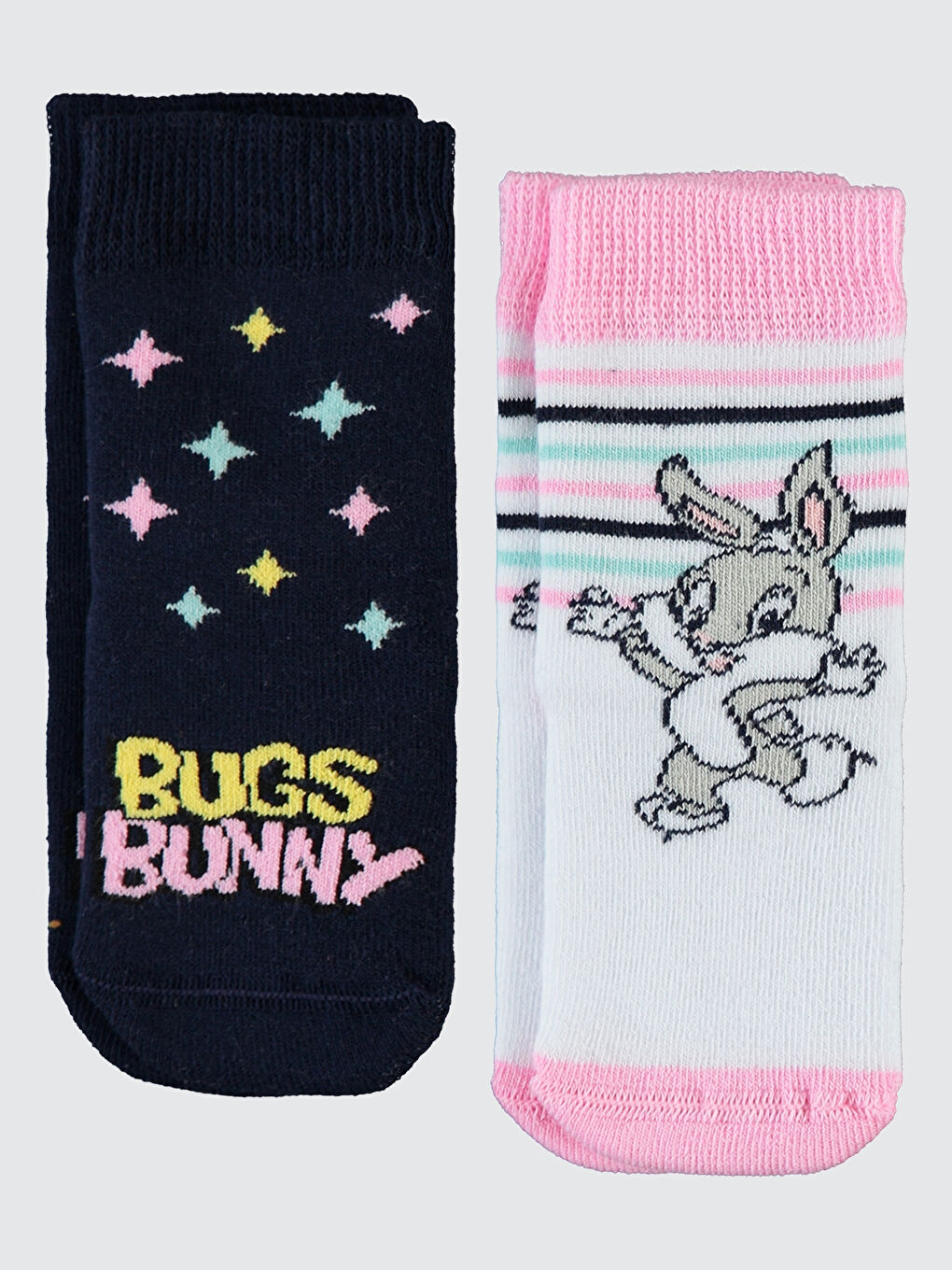 Bugs Bunny Kız Bebek Havlu Çorap 0-24 Ay Beyaz-Pembe