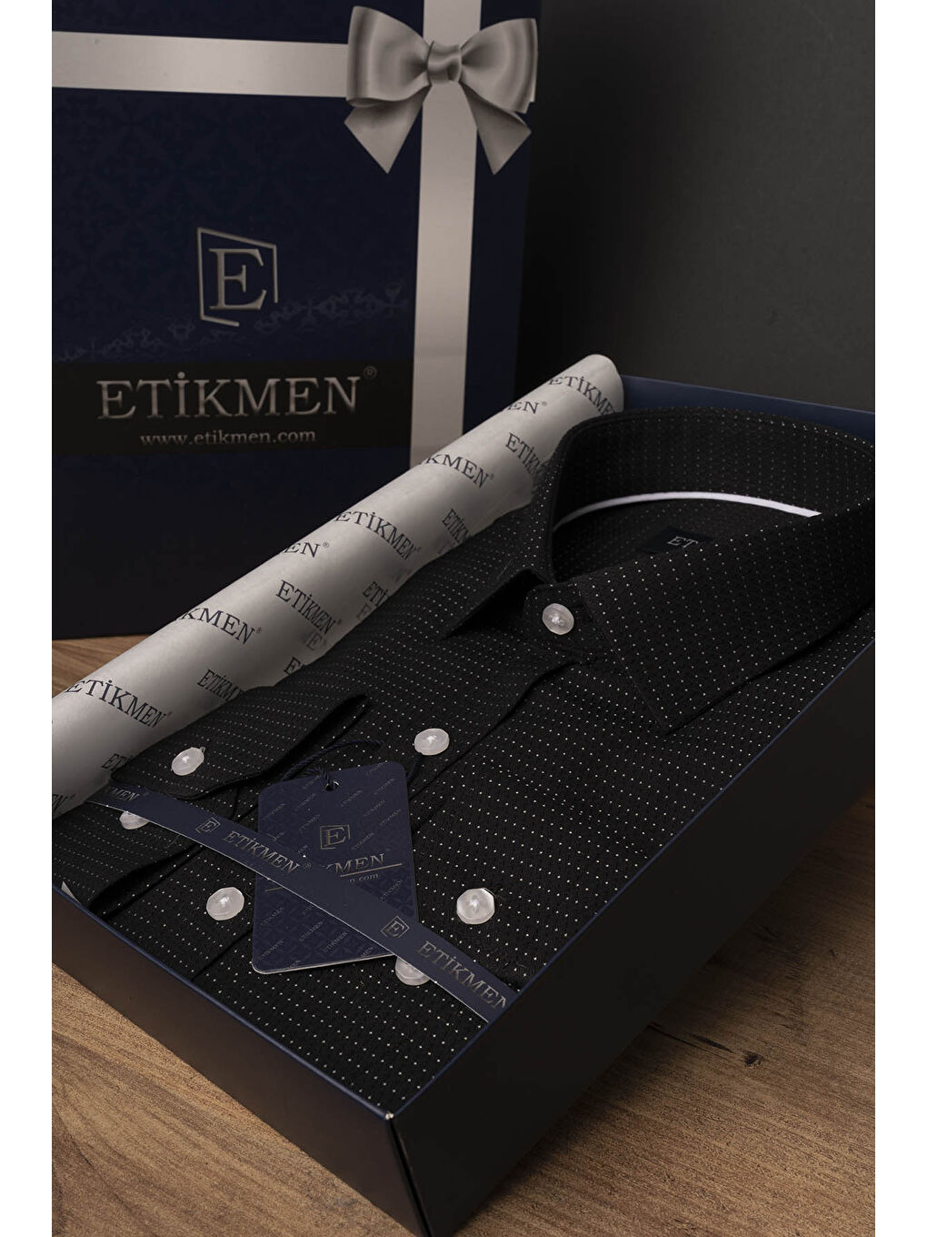 Siyah Nokta Desenli Slimfit Erkek Gömlek-3