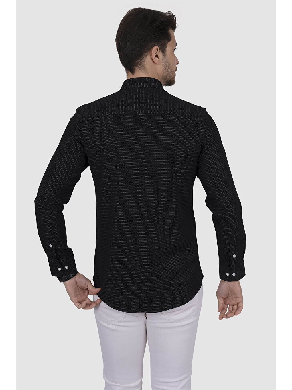 Siyah Nokta Desenli Slimfit Erkek Gömlek-6