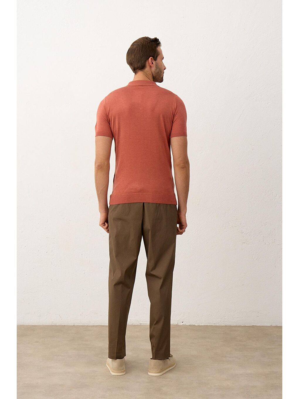 Kahverengi Erkek Fermuarlı Slim-Fit Yazlık Triko Tişört Tarçın-6