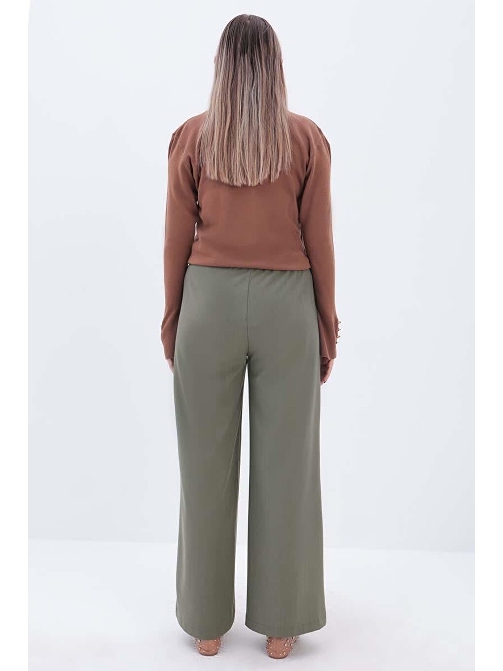 Haki-beli Lastikli Kordonlu Pantolon-2
