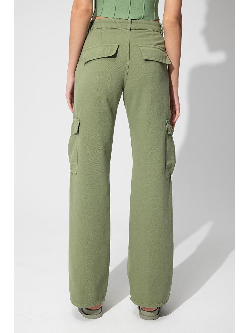 Yeşil Bol Paça Kargo Pantolon-4