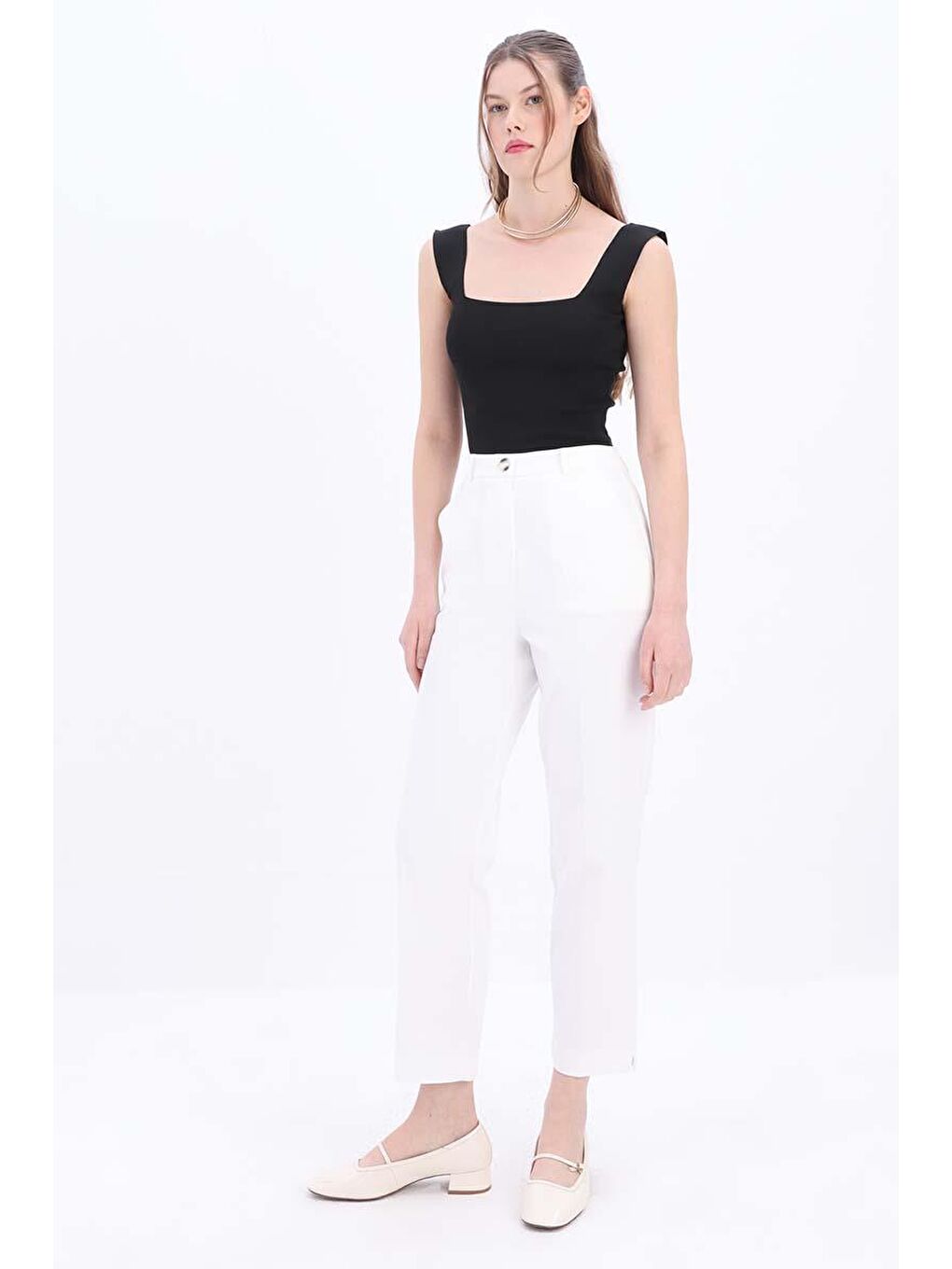 Beyaz-Pamuklu Büyük Beden Kumaş Pantolon-2