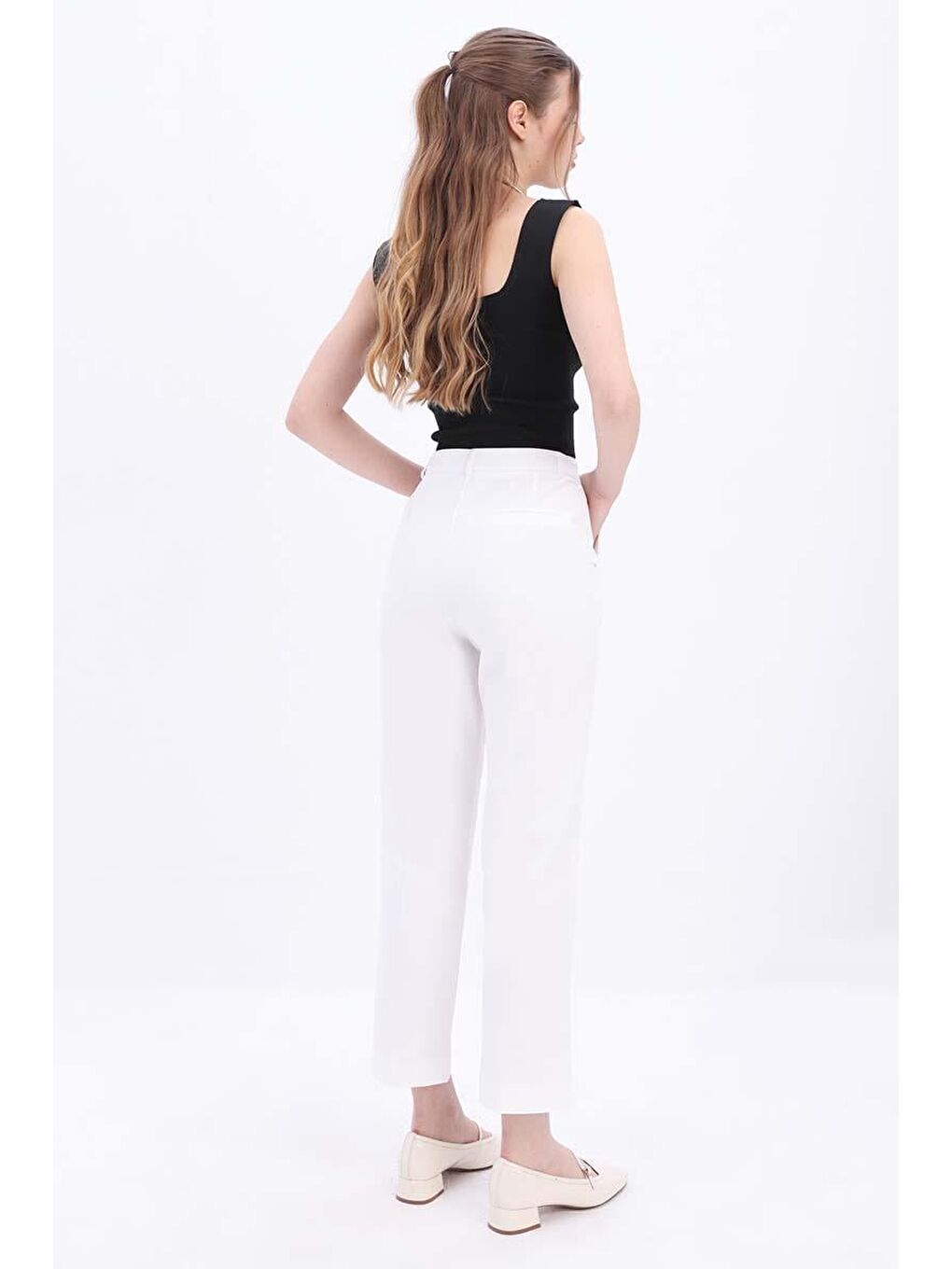 Beyaz-Pamuklu Büyük Beden Kumaş Pantolon-3