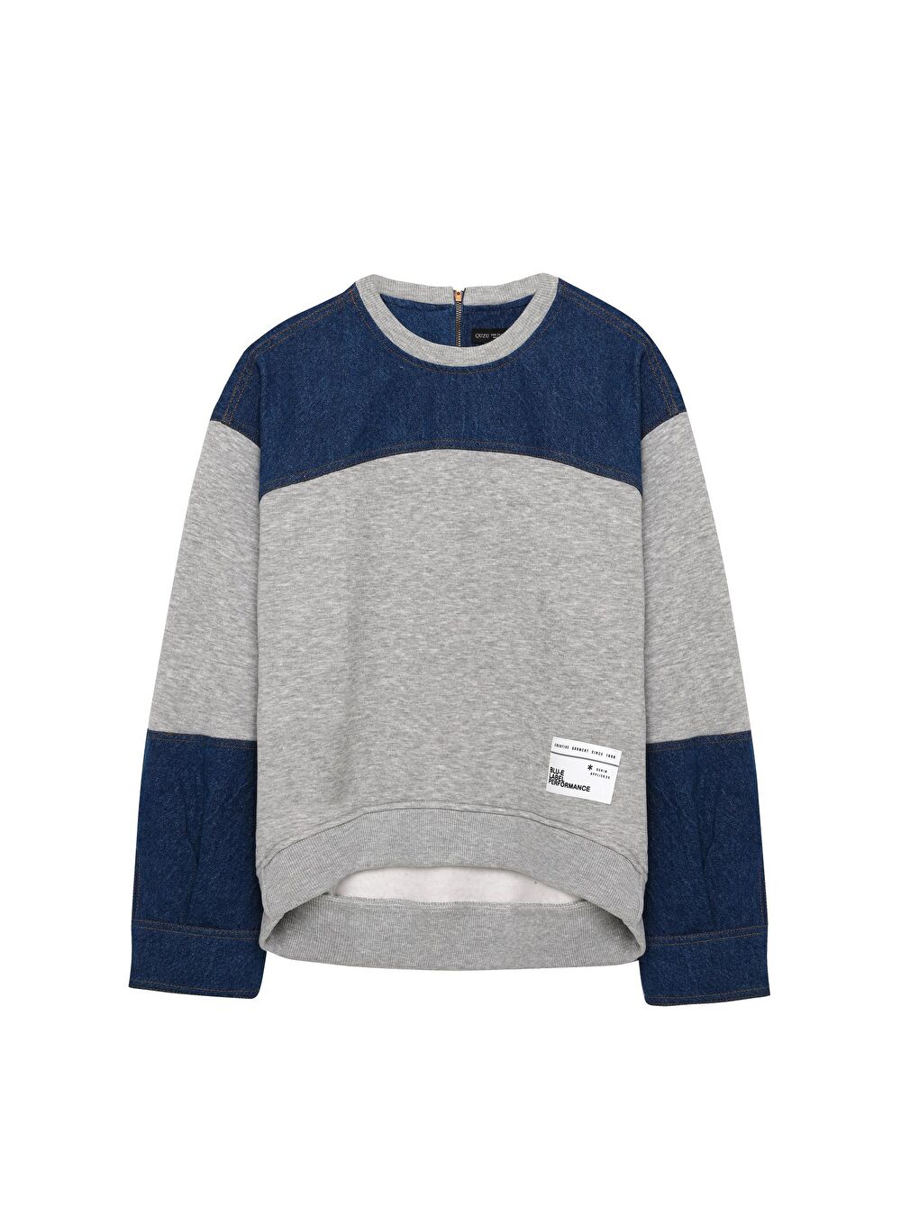 QUZU Denim Detaylı Sweatshirt Gri