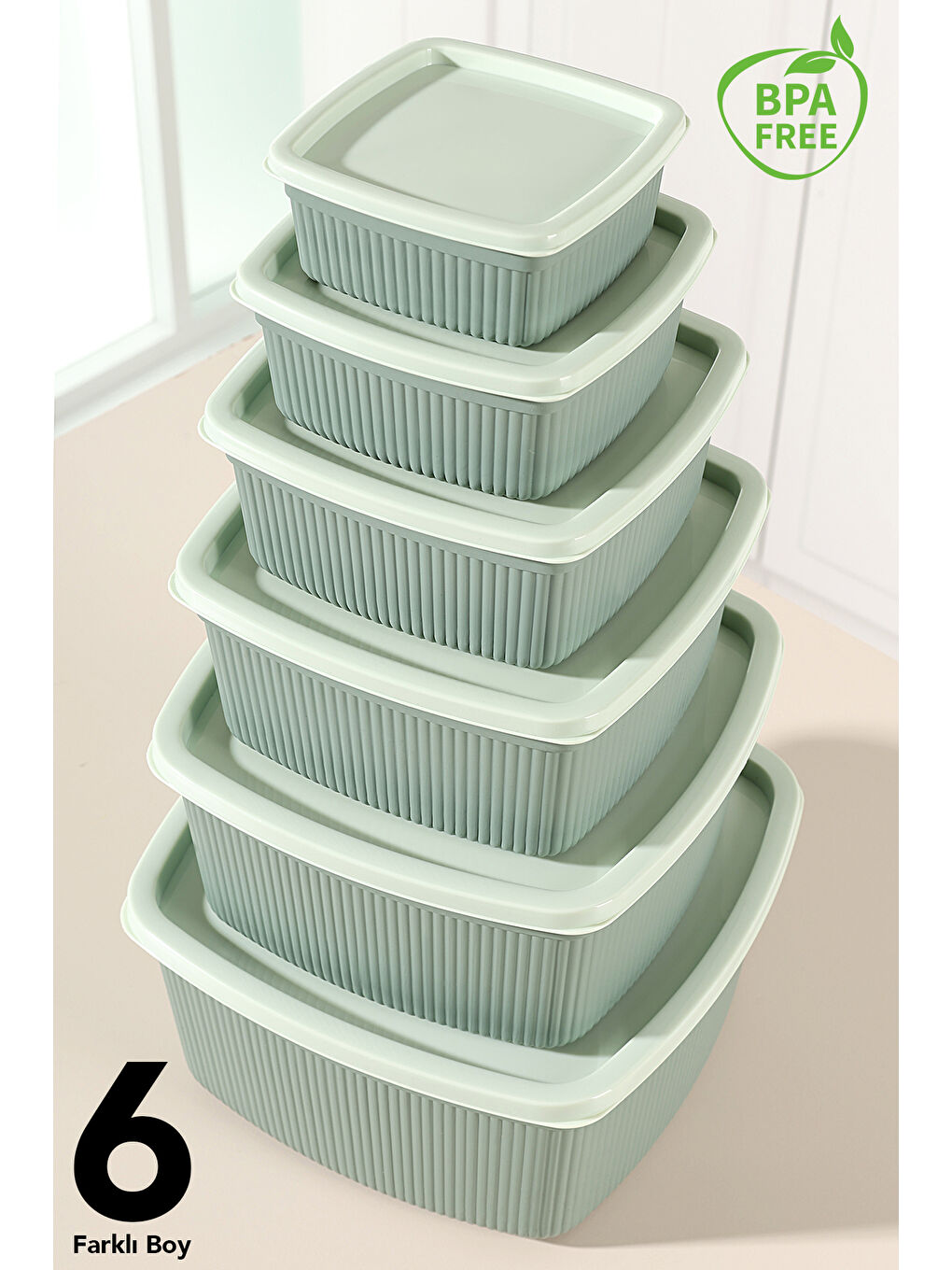 Yeşil 20'li Çizgili Kare Erzak Gıda Saklama Kabı Seti-2