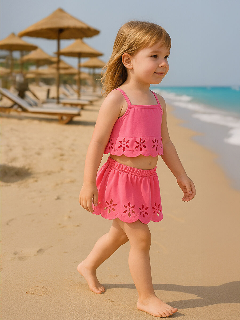 Girls Kız Çocuk Mayo Set 2-12 Yaş Neon Pembe