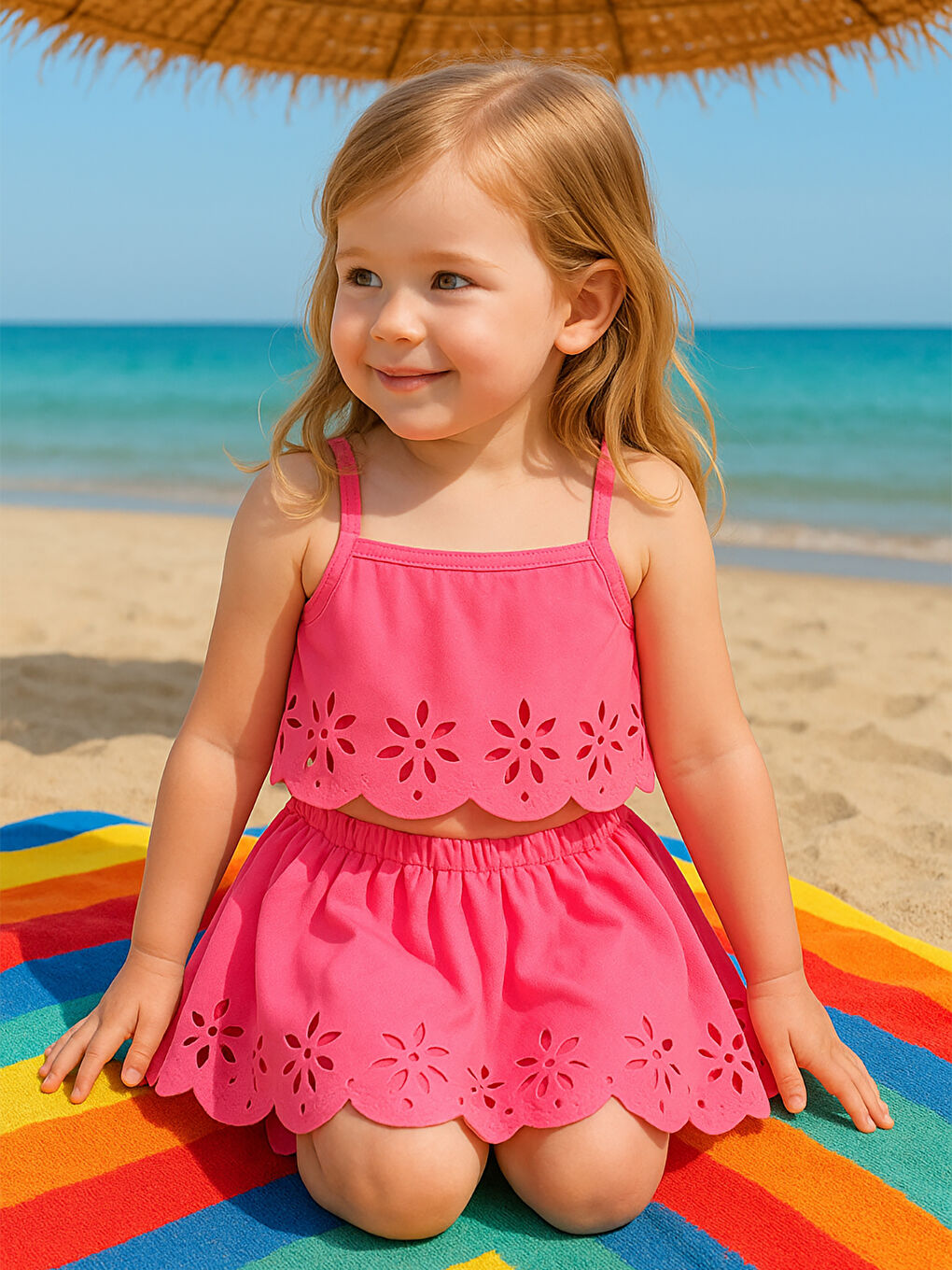 Girls Kız Çocuk Mayo Set 2-12 Yaş Neon Pembe-1