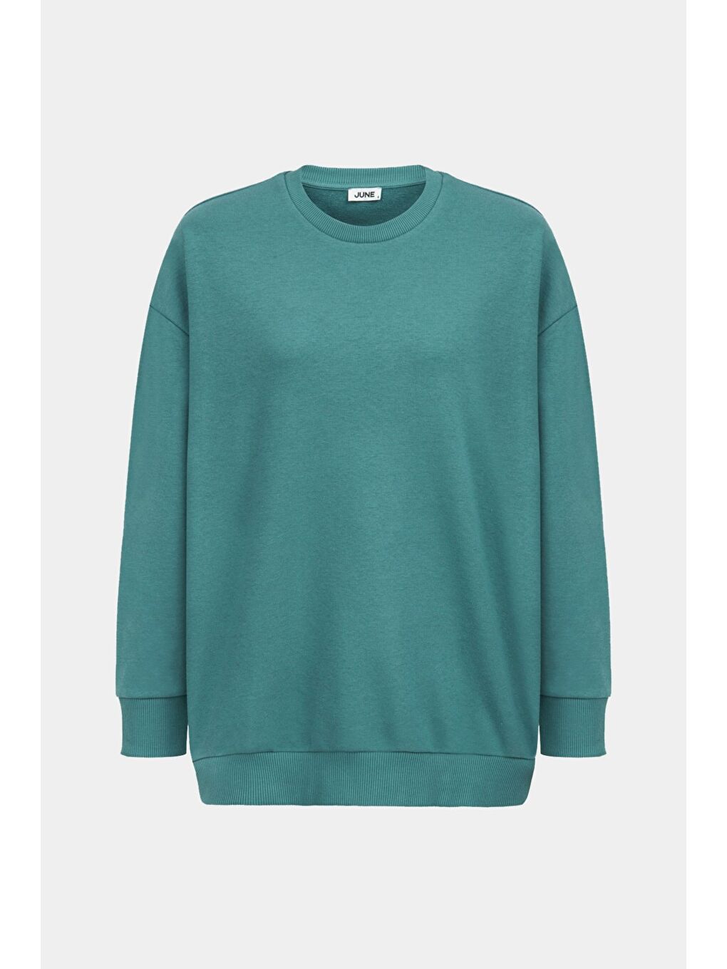 Yeşil Kadın Pamuk Karışımlı Oversize/Geniş Kalıp Bisiklet Yaka Basic Örme Sweatshirt