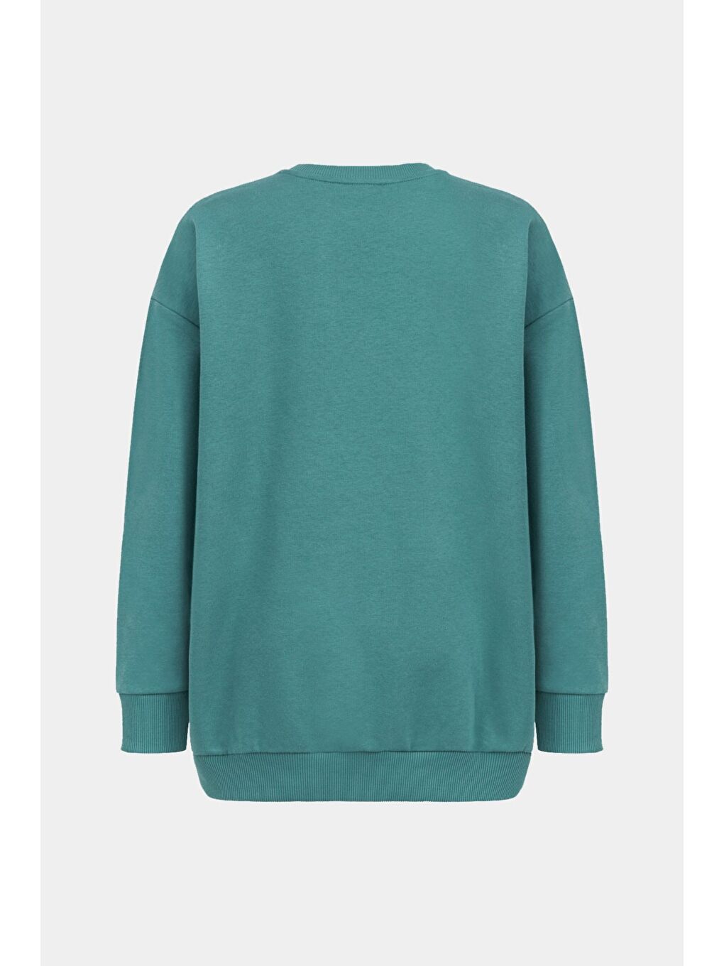 Yeşil Kadın Pamuk Karışımlı Oversize/Geniş Kalıp Bisiklet Yaka Basic Örme Sweatshirt-1