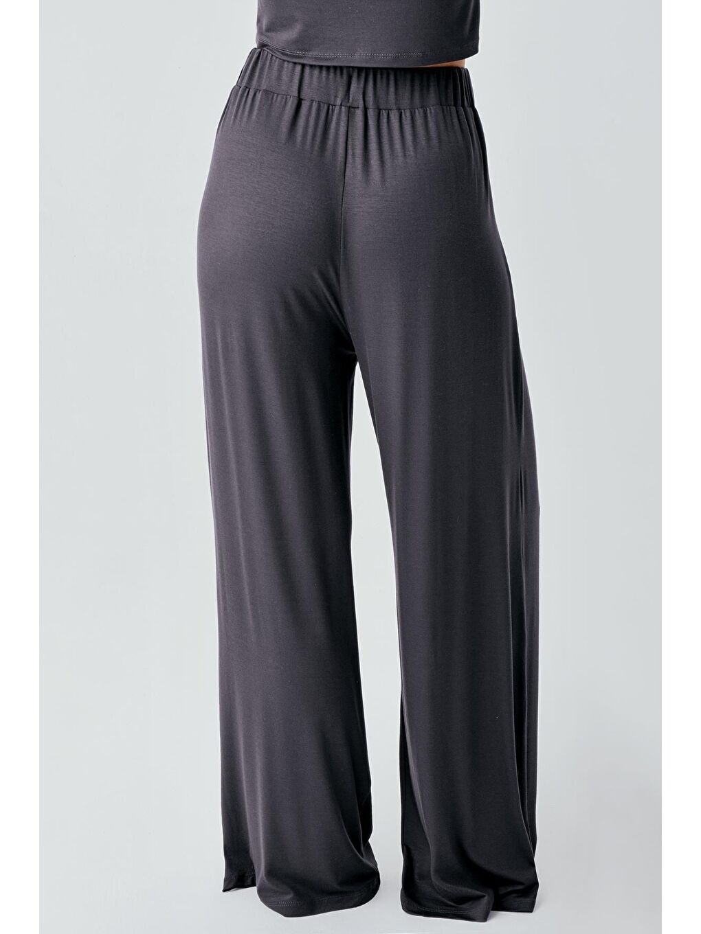 Antrasit Kısa Kollu Crop Bol Paça Esnek Viskoz Pijama Takım 17216-5