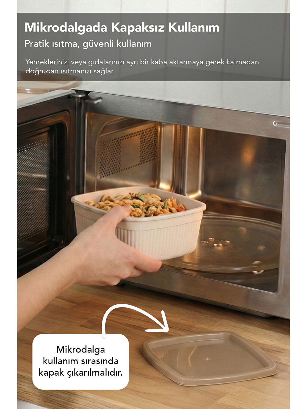 Bej 12'li Çizgili Kare Erzak Gıda Saklama Kabı Seti-6