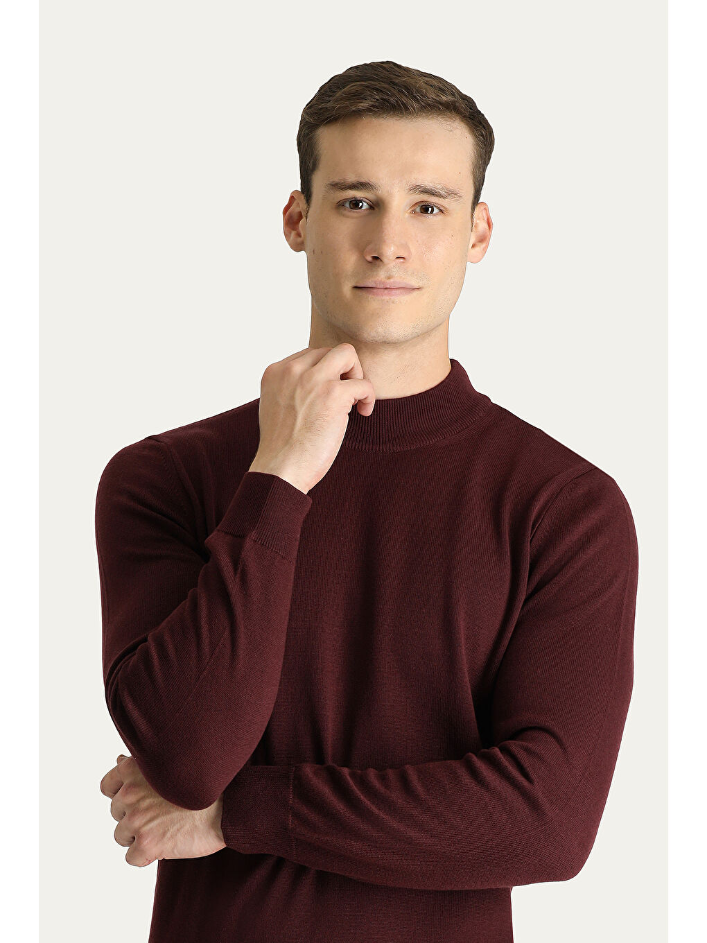 Bordo Bato Yaka Regular Fit Pamuklu Triko Kazak-3