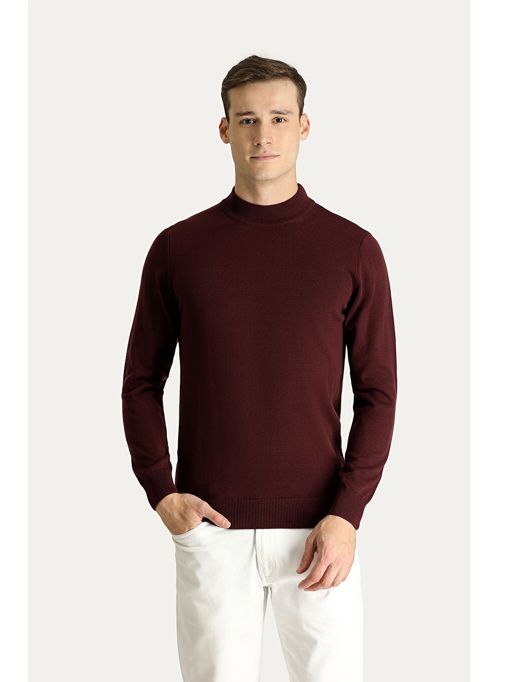 Bordo Bato Yaka Regular Fit Pamuklu Triko Kazak