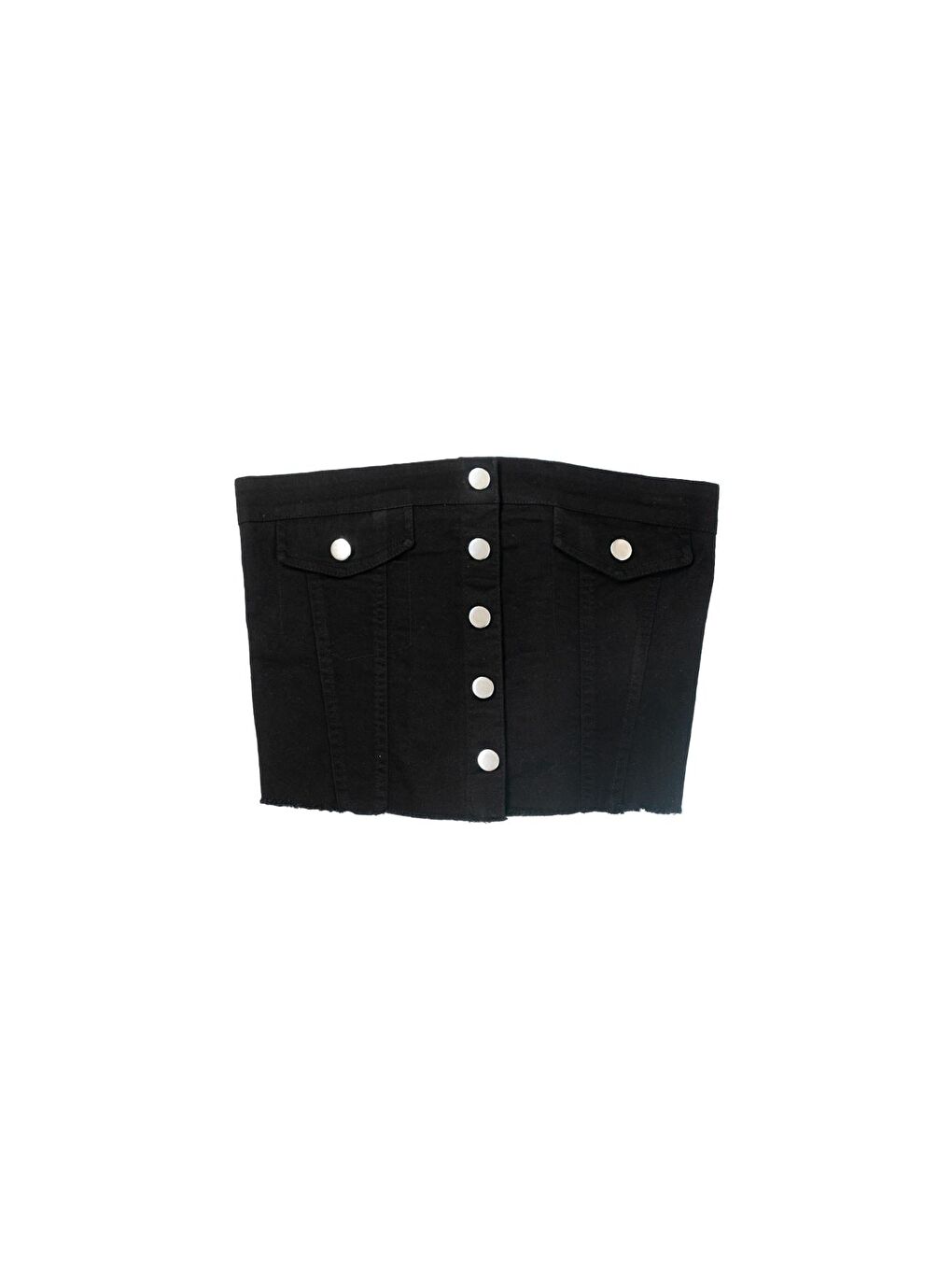 Düğme Detaylı Straplez Bluz Siyah