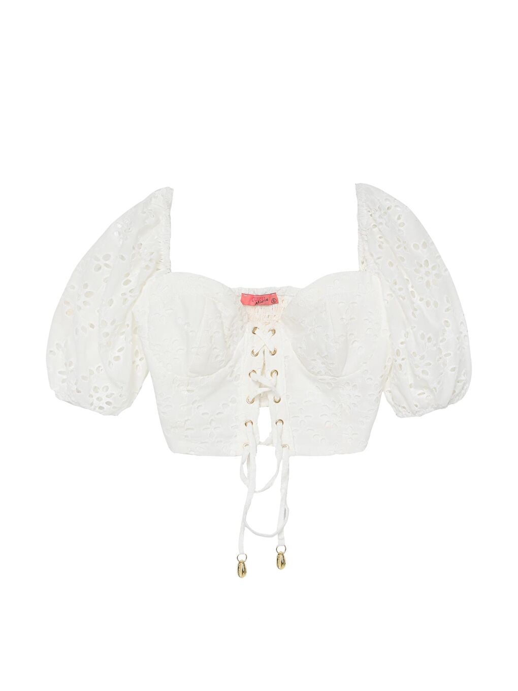 Fisto Detaylı Crop Bluz Beyaz-1