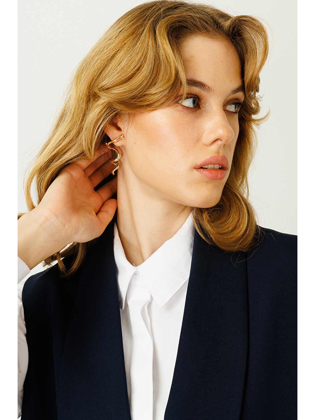 Şal Yaka Yelekli Krep Takım - Lacivert-4