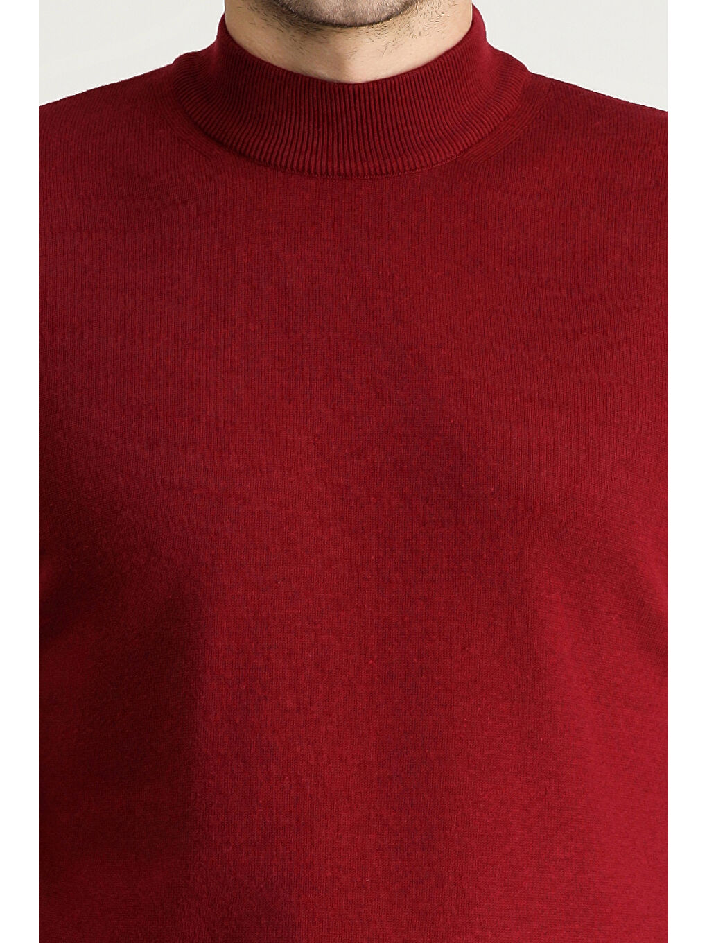 Kırmızı Bato Yaka Regular Fit Pamuklu Triko Büyük Beden Kazak-4