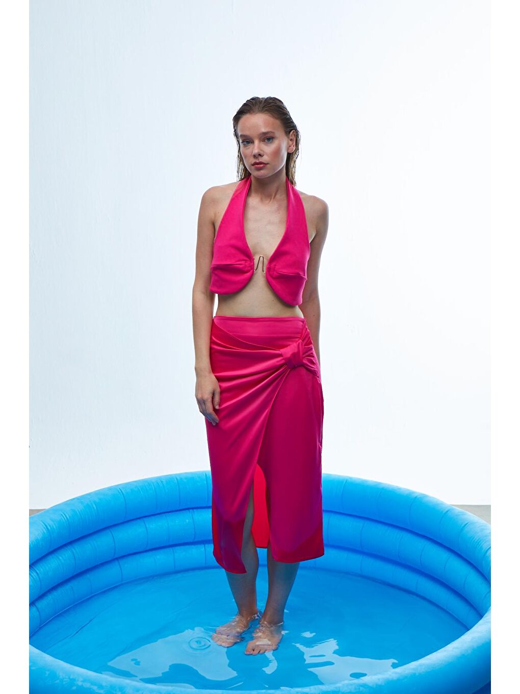 Toka Detaylı Büstiyer Bluz Fuşya