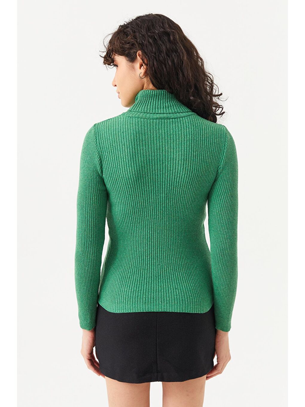 Kadın Yeşil Fitilli Dar Slim Boğazlı Kazak-3