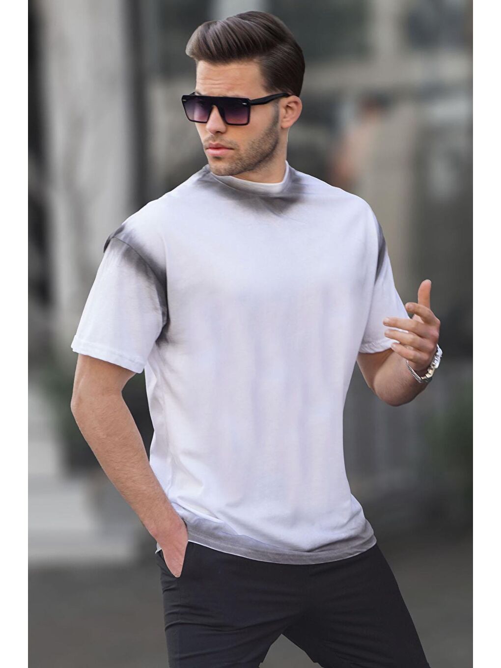 Madmext Beyaz Oversize  Basic Tişört 6123