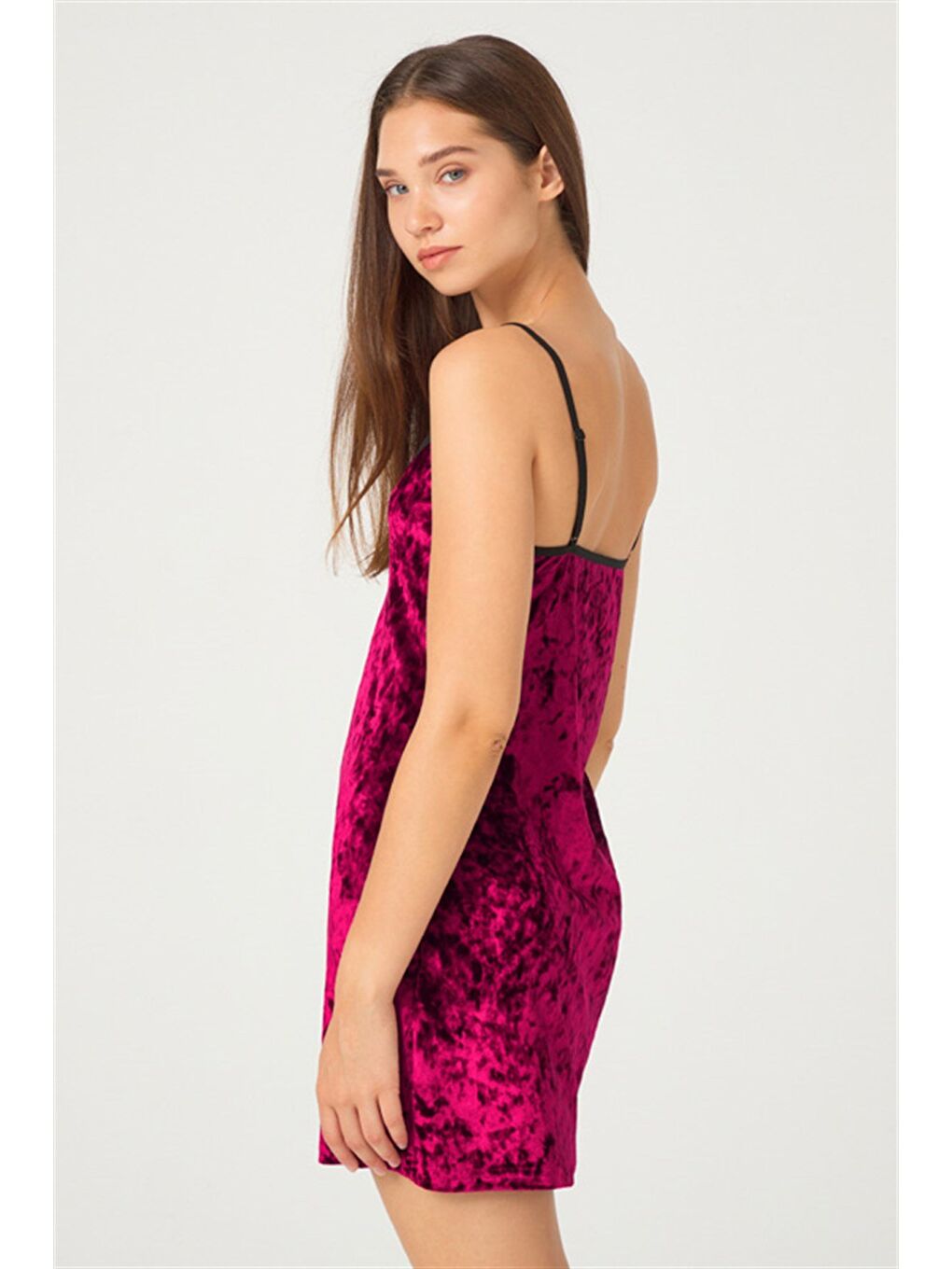 Kırmızı Vişne Tül Detaylı Kadife Kadın Babydoll Gecelik-4